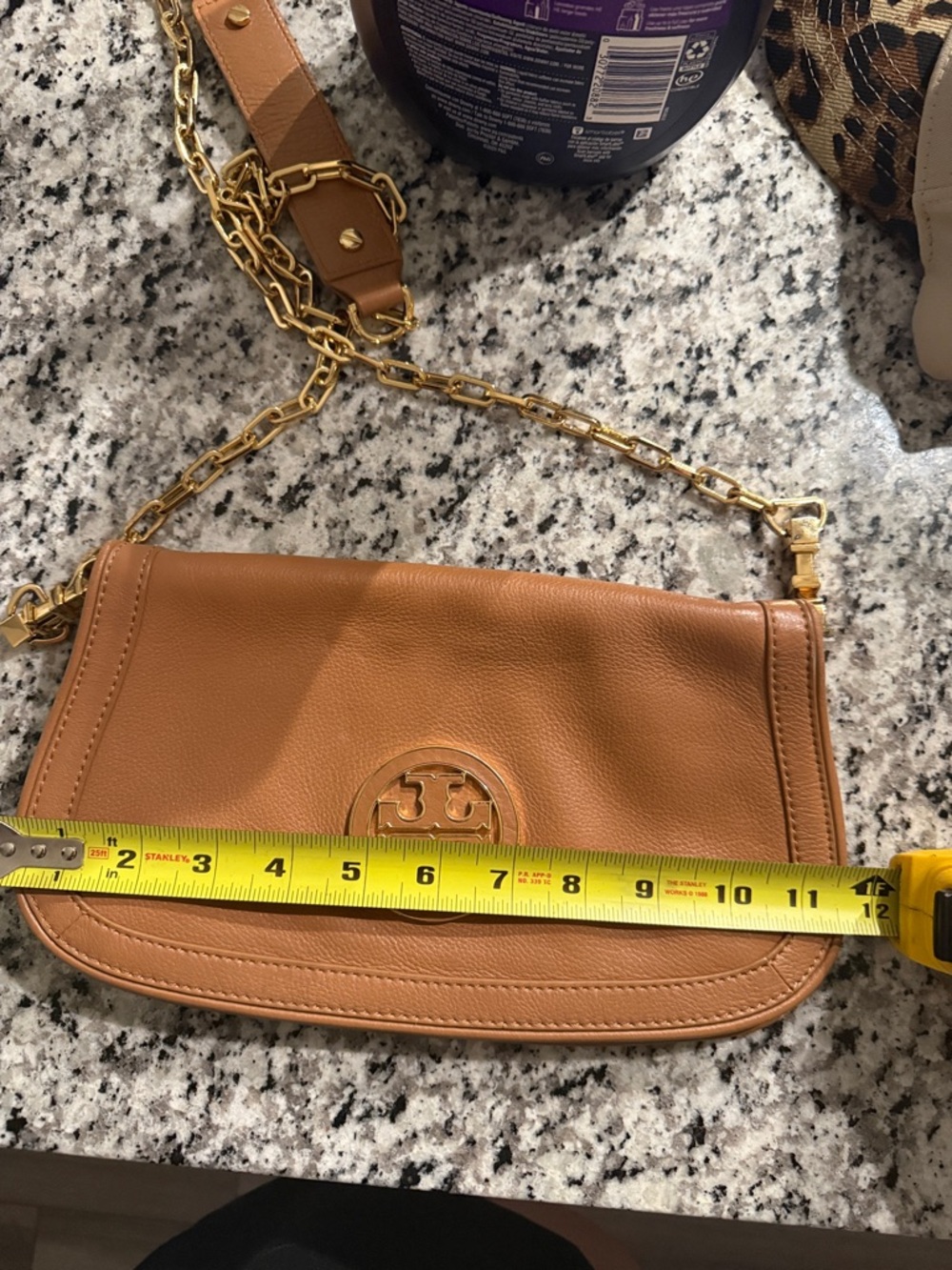 Tory Burch Tan Pebbled Leather Crossbody with Gold Chain - Picture 7 of 8